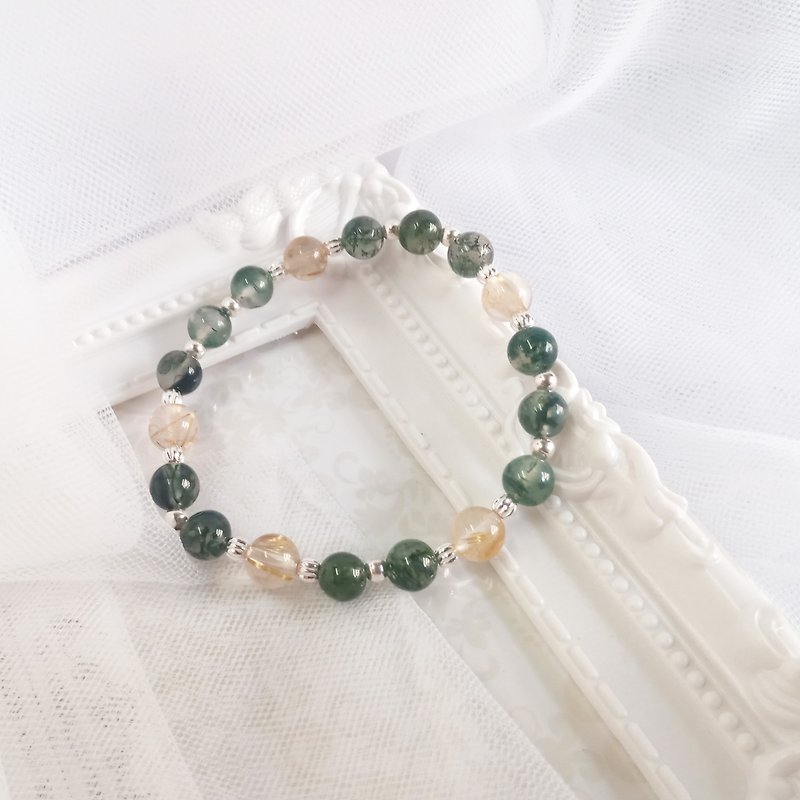 my king. Titanium Crystal Seaweed Jade Sterling Silver Bracelet - สร้อยข้อมือ - เครื่องเพชรพลอย สีเขียว