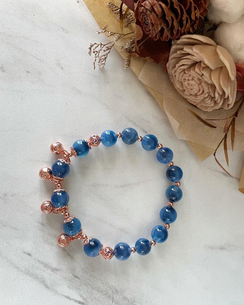 Blue Sugar Heart Onyx Rose Gold Bag - Bracelets - Crystal Blue