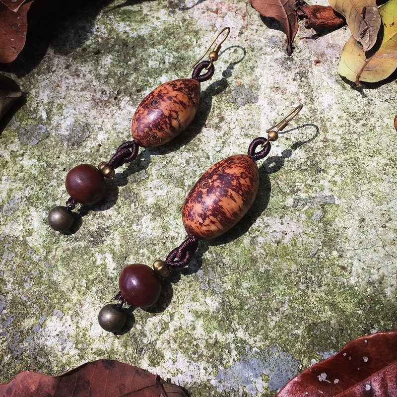 【Lost and find】Natural Wild Rudraksha Bodhi Bodhi Fruit Earrings - Earrings & Clip-ons - Gemstone Brown