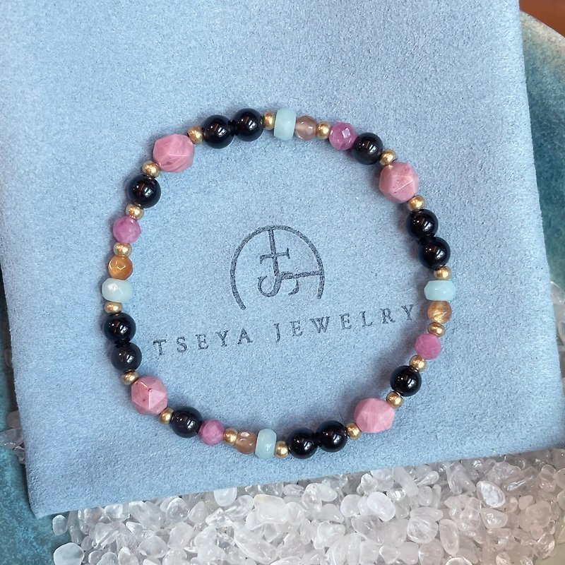 Round Rose ∣ Rose Stone Stone Stone Tourmaline Obsidian Crystal Bracelet - Bracelets - Semi-Precious Stones Pink