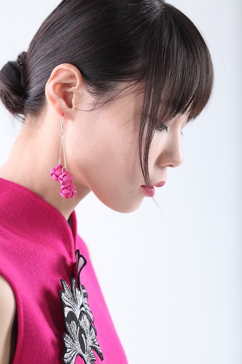 Yi-ming Yi-ming 中式手製結鈕耳環 - 粉紅色