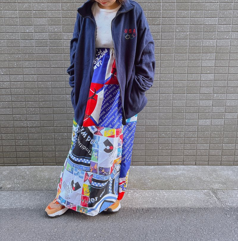 頭巾拼布設計長裙 - 裙子/長裙 - 棉．麻 藍色