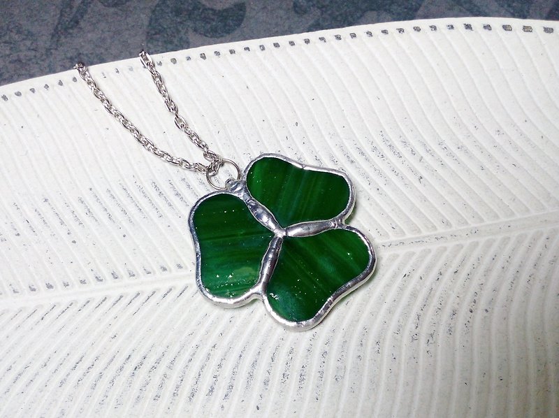 玻璃 項鍊 綠色 - Glass clover pendant tiffany technique. clover necklace. Shamrock pendant.