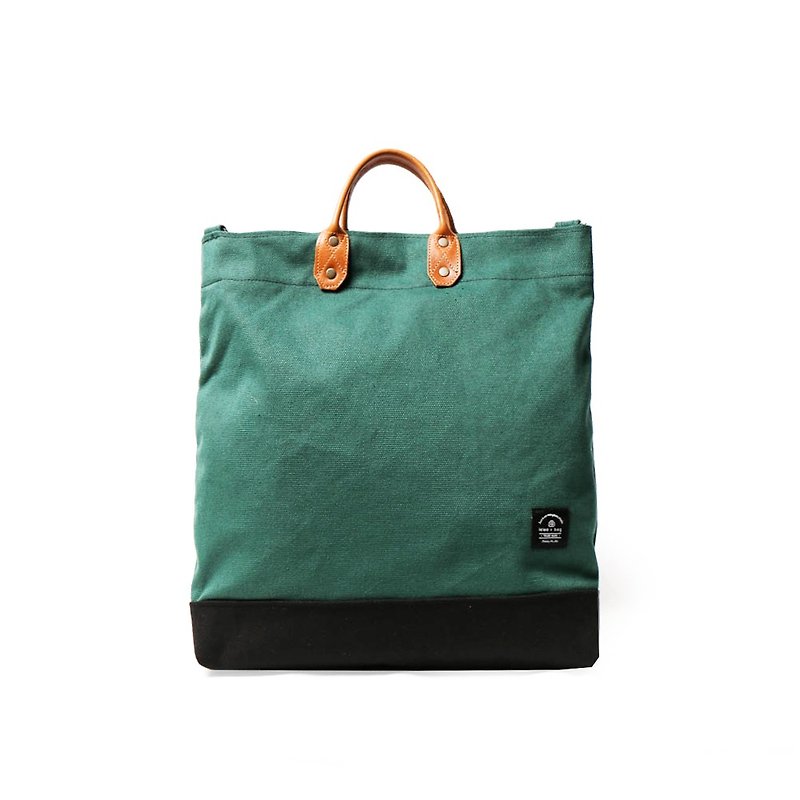 點子包【icleaXbag】簡約L號真皮帆布購物袋 手提 含背帶 靛青色 - 側背包/斜孭袋 - 棉．麻 白色