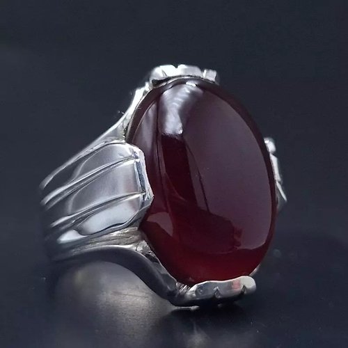 gemsjewelrings Mens Yemeni Aqeeq Ring Deep Blood Red Yamni Agate Ring For Men gift christmas
