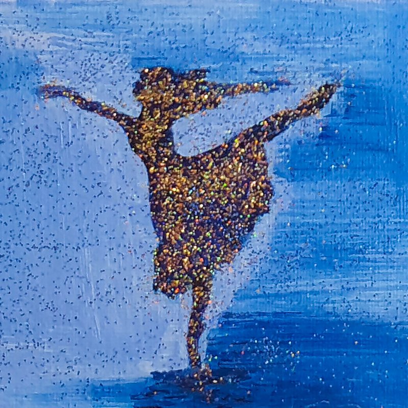 Ballerina Oil Painting Dancer Original Art Girl Figurative Canvas on Cardboard - โปสเตอร์ - วัสดุอื่นๆ สีน้ำเงิน