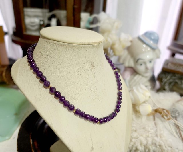 Japanese middle-aged natural purple crystal crystal beads beaded necklace  gold buckle necklace high-end second-hand antique jewelry - Shop Mr.Travel  Genius Antique shop Necklaces - Pinkoi