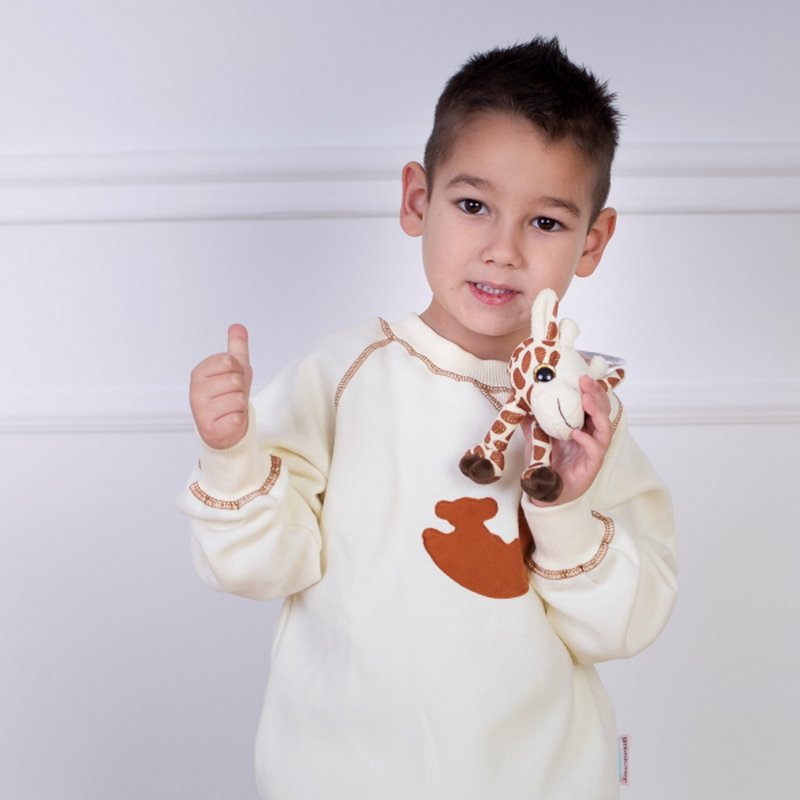 【X'mas & New Year's Gifts】Mom & Me Peached CVC Cotton Sweats with Giraffe Toy - เสื้อฮู้ด - ผ้าฝ้าย/ผ้าลินิน ขาว