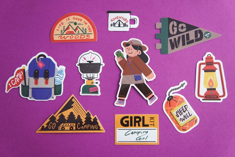 Girls Series Sticker Set Camping Girls - สติกเกอร์ - กระดาษ สีนำ้ตาล