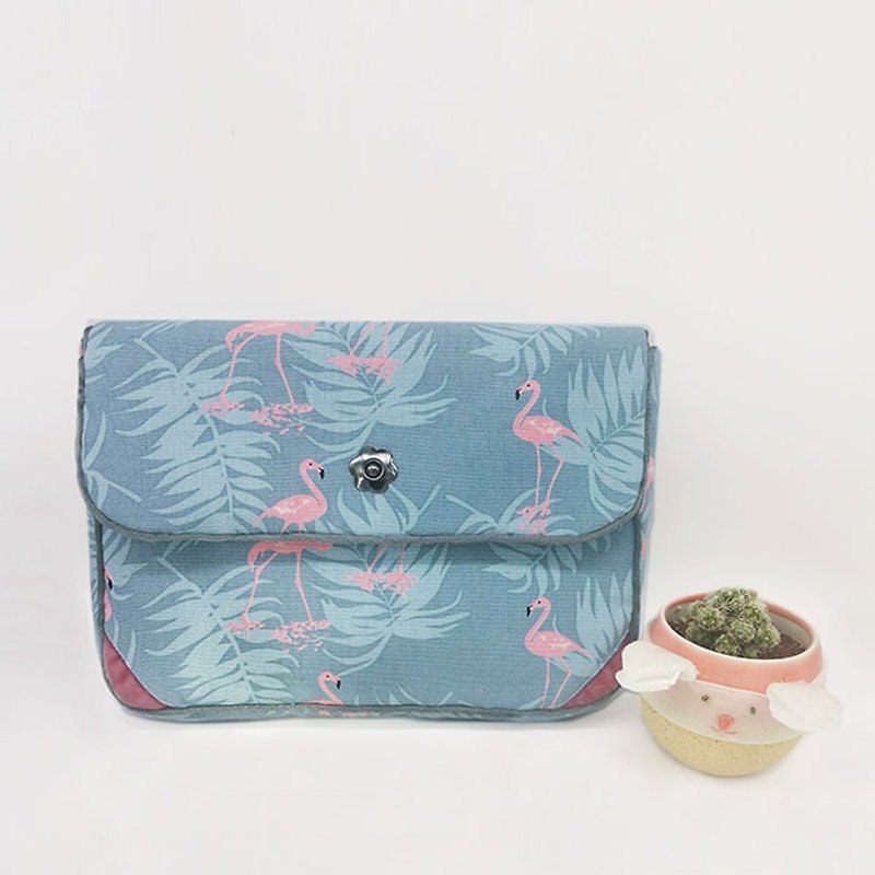 [Original] HOPOTOTO Clutch exclusive hand-made flamingo flamingos kindle - Clutch Bags - Cotton & Hemp Blue