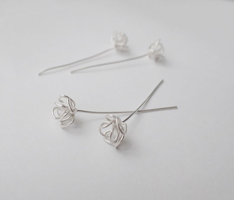 罌粟花, 0.7MM-999純銀線, 耳針式 耳環 (一對) - 耳環/耳夾 - 其他金屬 