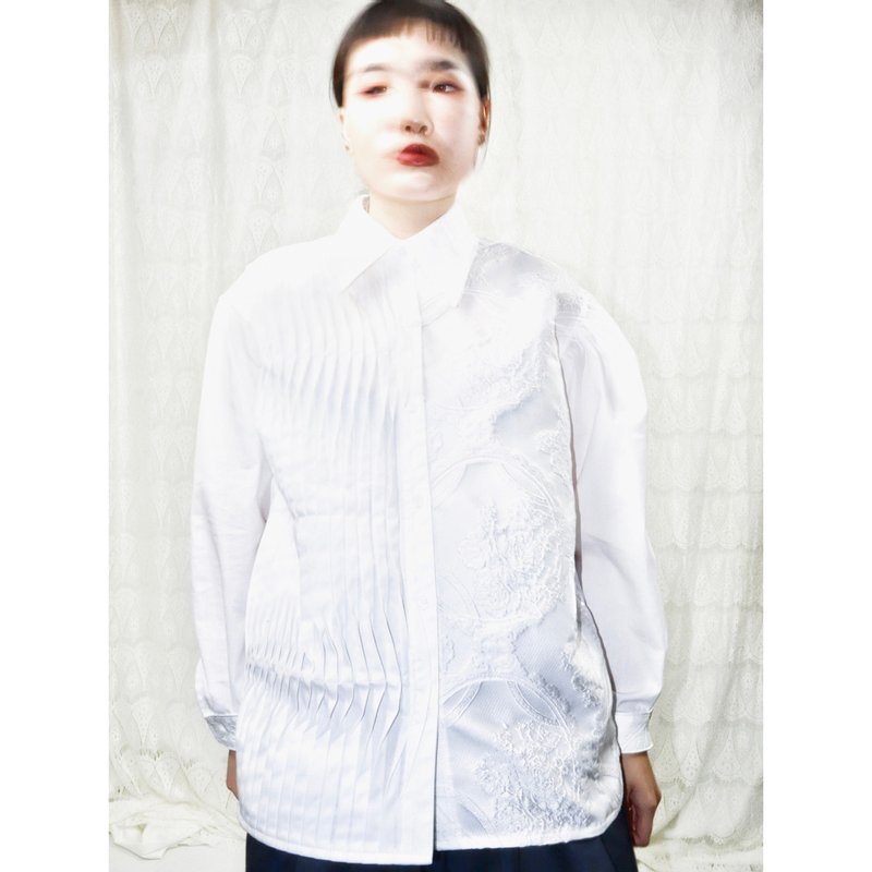 naminami design shirt 4007 white meikeiin original design handmade - Women's Shirts - Cotton & Hemp White