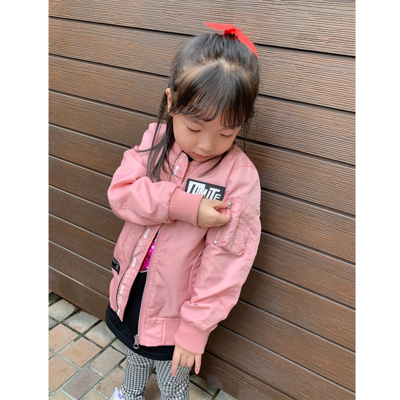 L.I.M.I.T.E - Kid's Silicon Patch with Printed MA-1 Jacket - Women's Casual & Functional Jackets - Nylon Pink