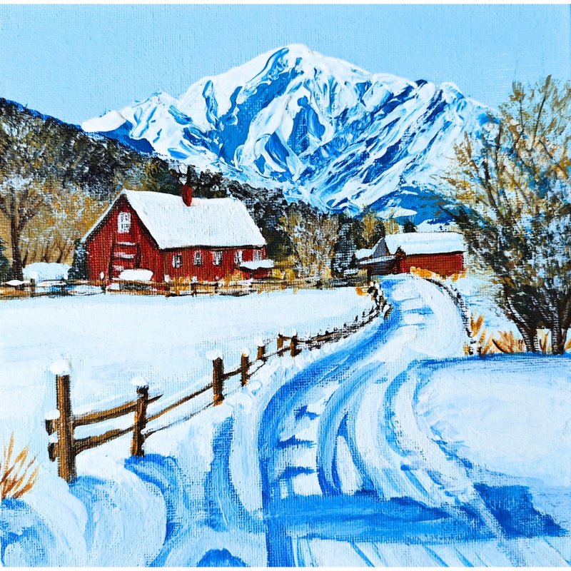 RinaArtSK 的山村冬季風景聖誕禮物藝術品 - 壁貼/牆壁裝飾 - 其他材質 多色