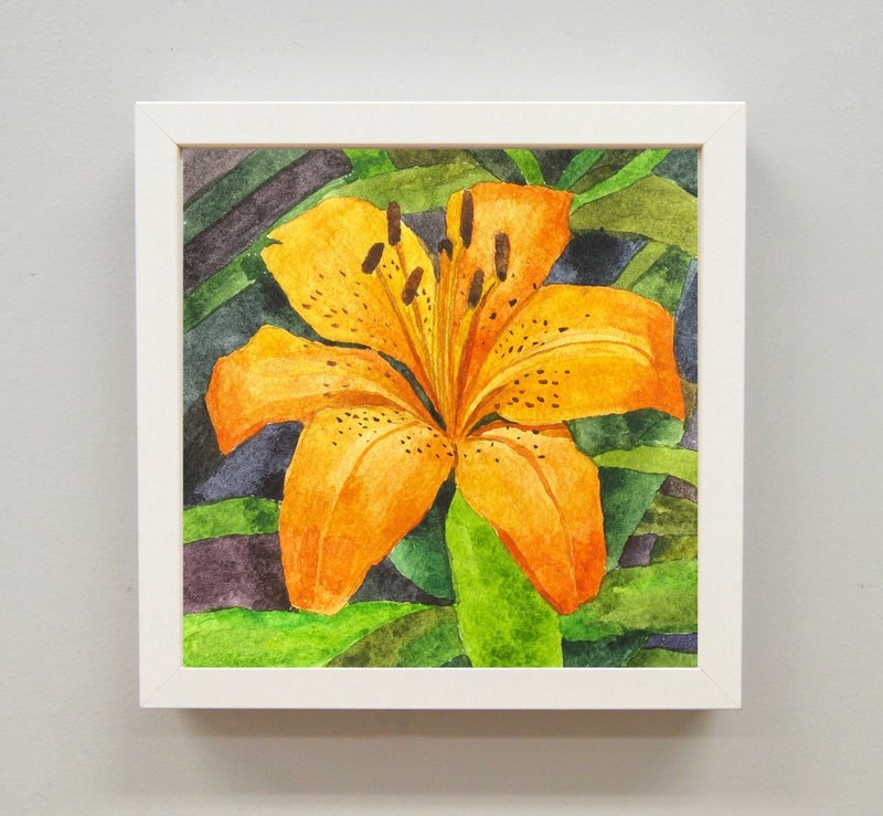 Orange lily original painting watercolor art Wall art home decor Japanese lily - Wall Décor - Paper Orange