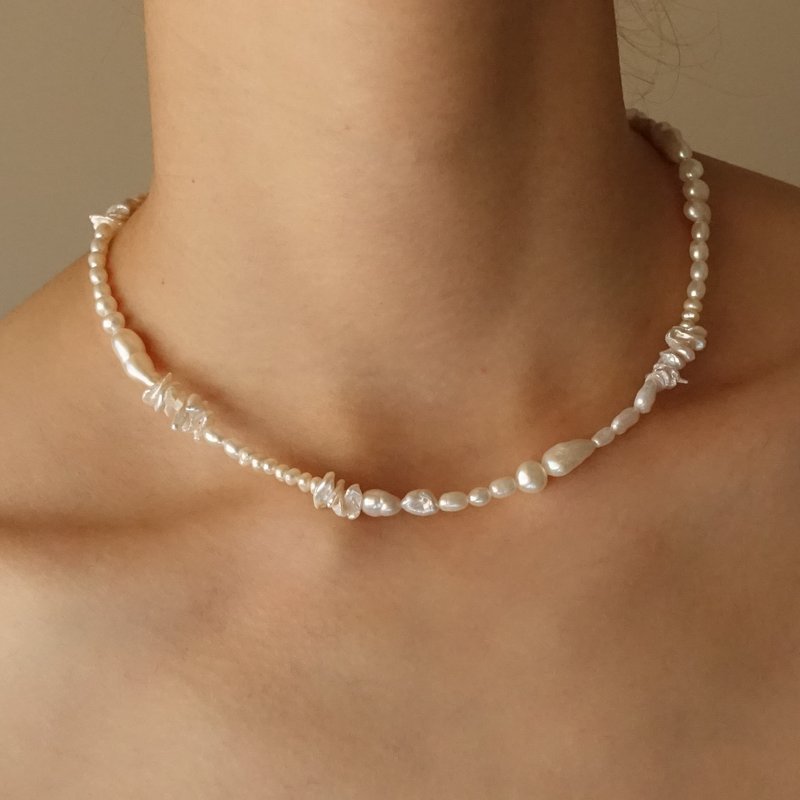 [Summer Limited] Esmée Full Freshwater Pearl Necklace Full Pearl Baroque Pearl 925 Sterling Silver - สร้อยคอ - ไข่มุก ขาว