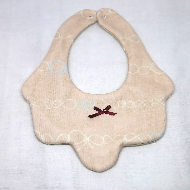 Japanese Handmade 8-layer-gauze Baby Bib/ ribbon - ผ้ากันเปื้อน - ผ้าฝ้าย/ผ้าลินิน สึชมพู