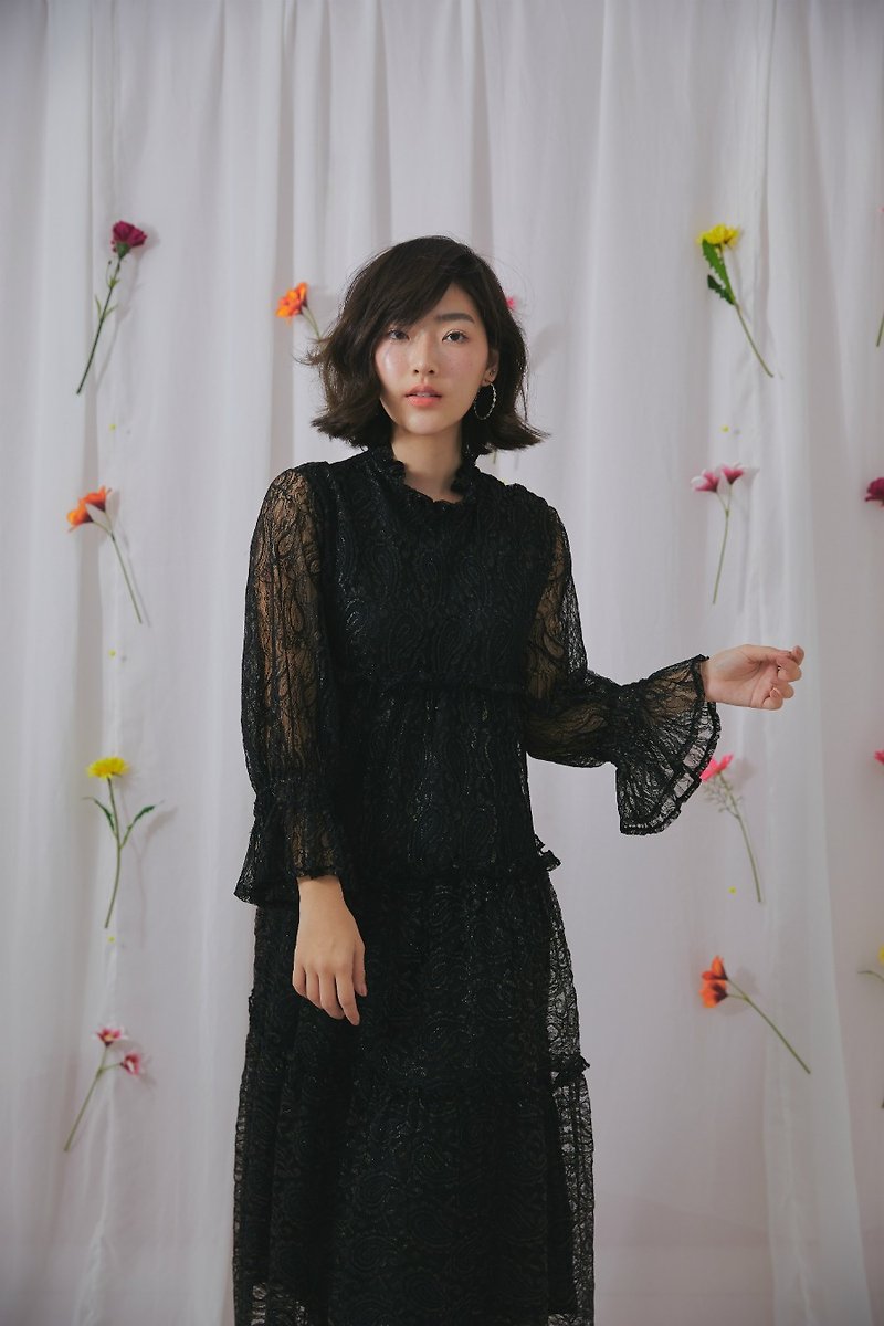 Vivian lace dress (black) - 連身裙 - 聚酯纖維 黑色