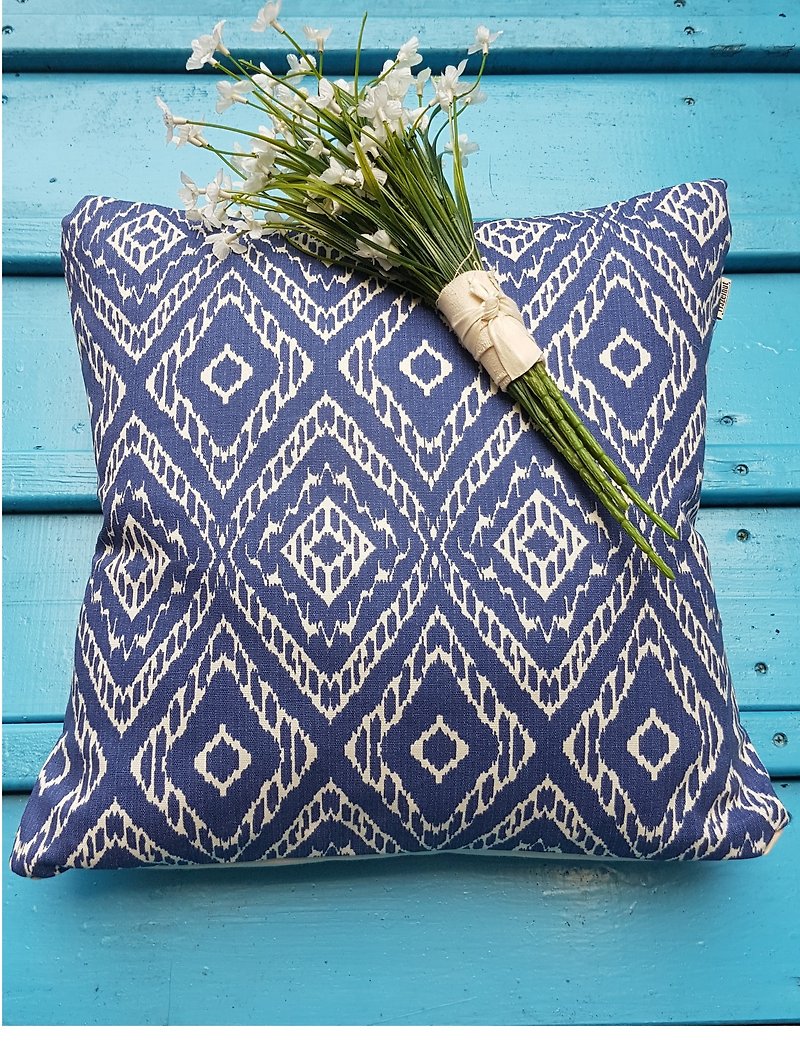 Nordic Style Feature Ethnic Style Blue Geometric Pattern Throw Pillow Pillow Cushion Pillow Cover - หมอน - ผ้าฝ้าย/ผ้าลินิน สีน้ำเงิน