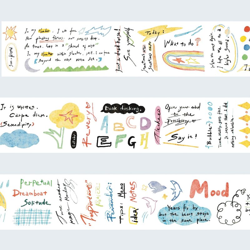 【テープ】一言、一文、英字、和紙PETテープ、塩系手記テープ、レトロ5メートル巻 - マスキングテープ・PET テープ - 紙 多色