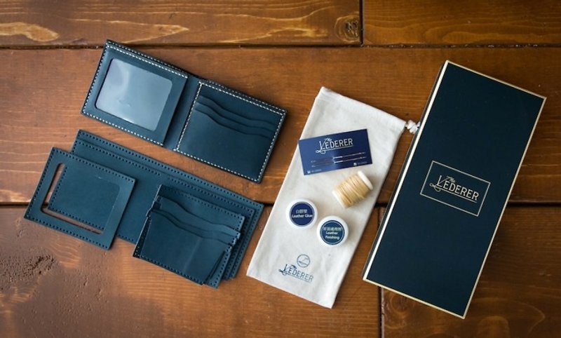 Couple Gift Set (Photo Short Wallet X2)。Leather Stitching Pack。SPS002 - เครื่องหนัง - หนังแท้ สีดำ