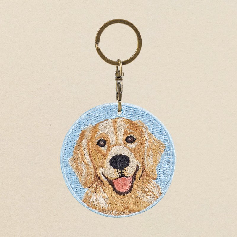 EMJOUR 雙面刺繡吊飾 - 黃金獵犬 | 仿真刺繡 - 吊飾 - 繡線 藍色
