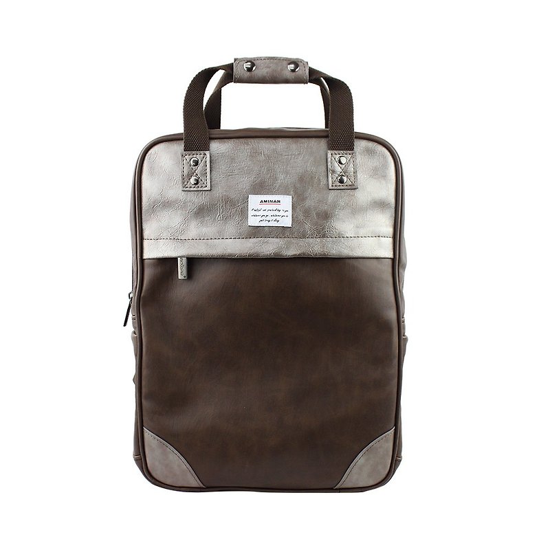 AMINAH-Coffee Innocence Backpack【am-0294】 - Backpacks - Faux Leather Brown