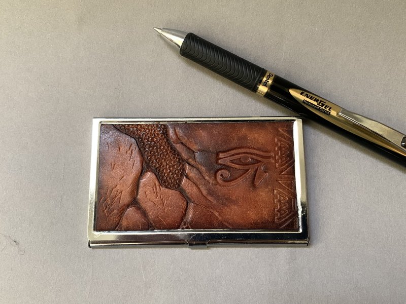 POPO│Eye of Horus│Cowhide. Lightweight business card case - Card Holders & Cases - Genuine Leather Brown