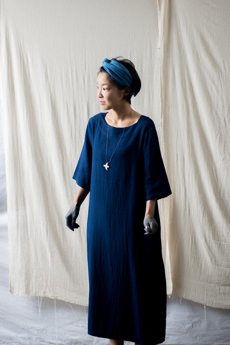 Kiki's delivery dress | Indigo Natural Dyed - 洋裝/連身裙 - 棉．麻 藍色
