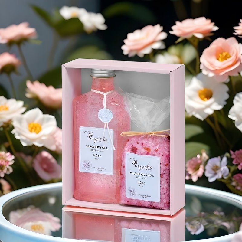 Bath gift set ROSE –Shower gel and Bath salt - Body Wash - Concentrate & Extracts Pink