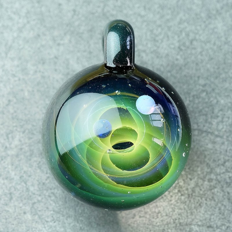 Satellite Universe Planets Space Handmade Lampwork Glass Pendant - Necklaces - Glass Green