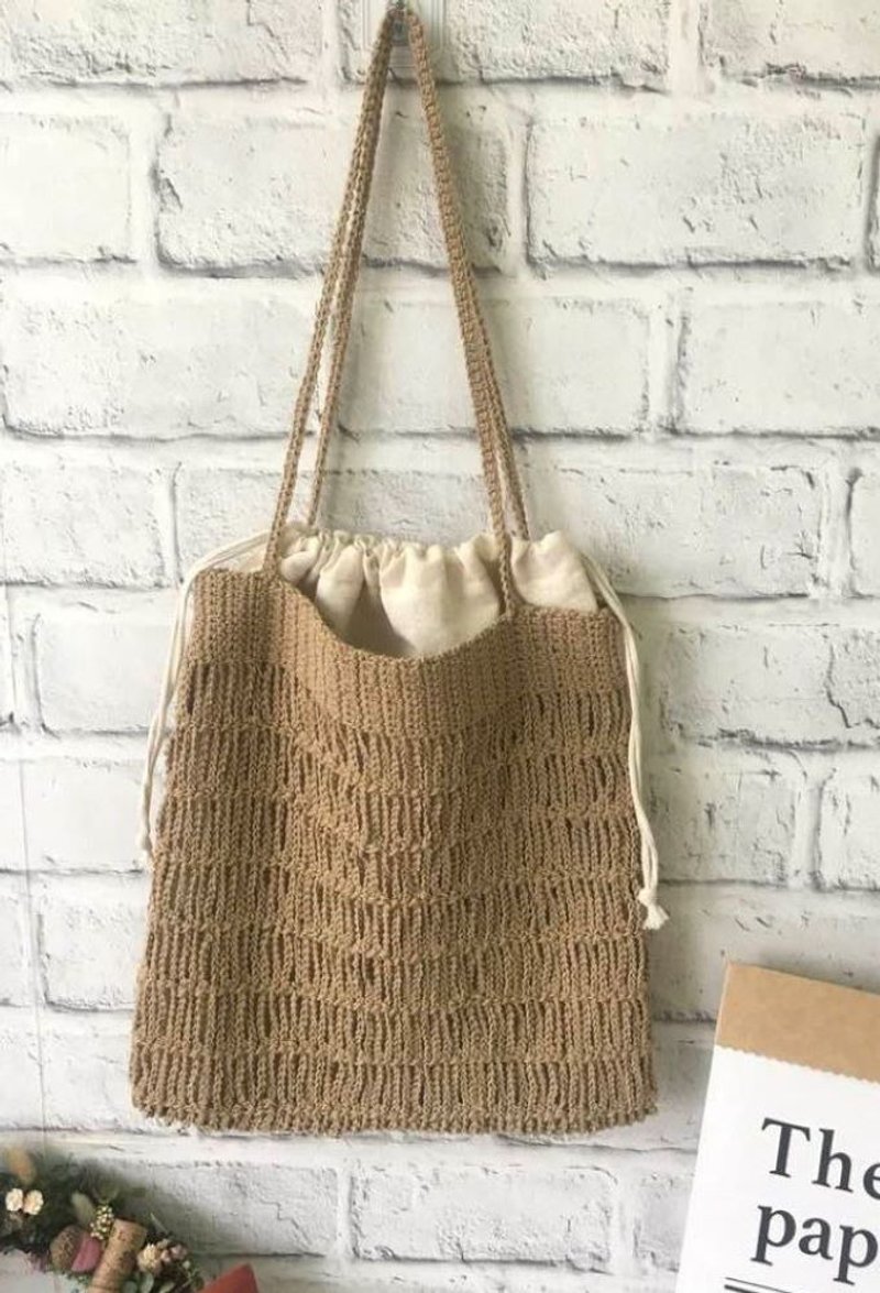 Handmade Cotton Woven Tassel Bag/Shoulder Bag/Beach Bag/Shopping Bag (With Inner Bag)~Milk Brown - กระเป๋าแมสเซนเจอร์ - ผ้าฝ้าย/ผ้าลินิน 