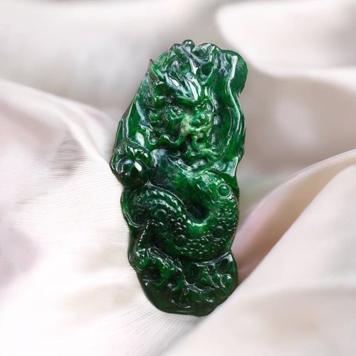 瓔珞翡翠 老花青翡翠龍牌 | 天然緬甸玉a貨翡翠 | 送禮