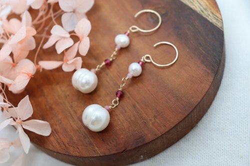 AnnaJewelleryStudio 14KGF) Pink Tourmaline & Pearls Drop Earrings Elegant Jewelry Handcrafted Pearl