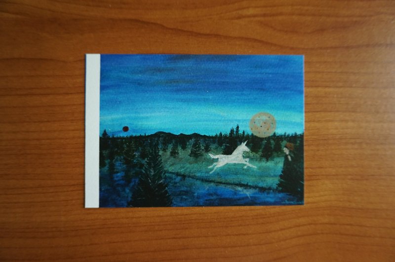 :: Xue Niaoer:: A postcard/card with a playful unicorn under the stars - การ์ด/โปสการ์ด - กระดาษ สีน้ำเงิน