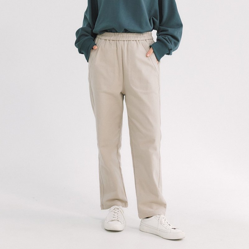 【Simply Yours】Brush inner pencil pants gray coffee F - Women's Pants - Cotton & Hemp Khaki