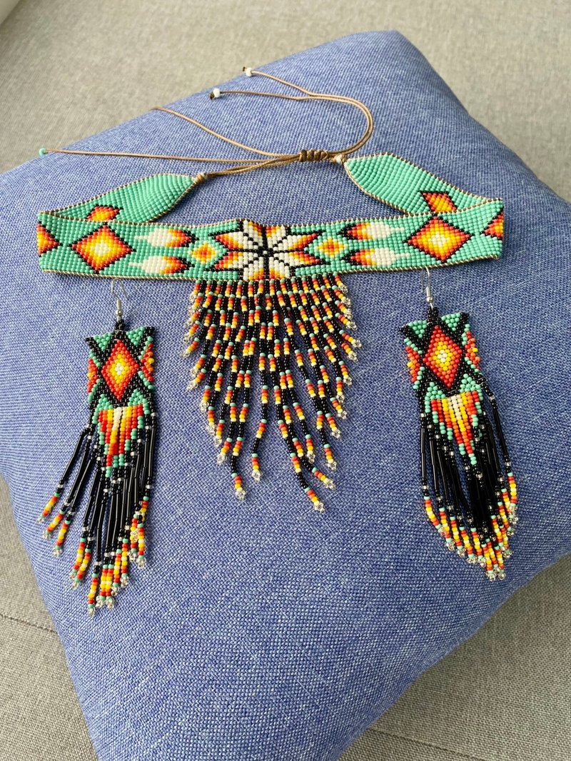 Unique hand-woven necklace with multi-colored beads. Unique Aboriginal design. - Necklaces - Acrylic 