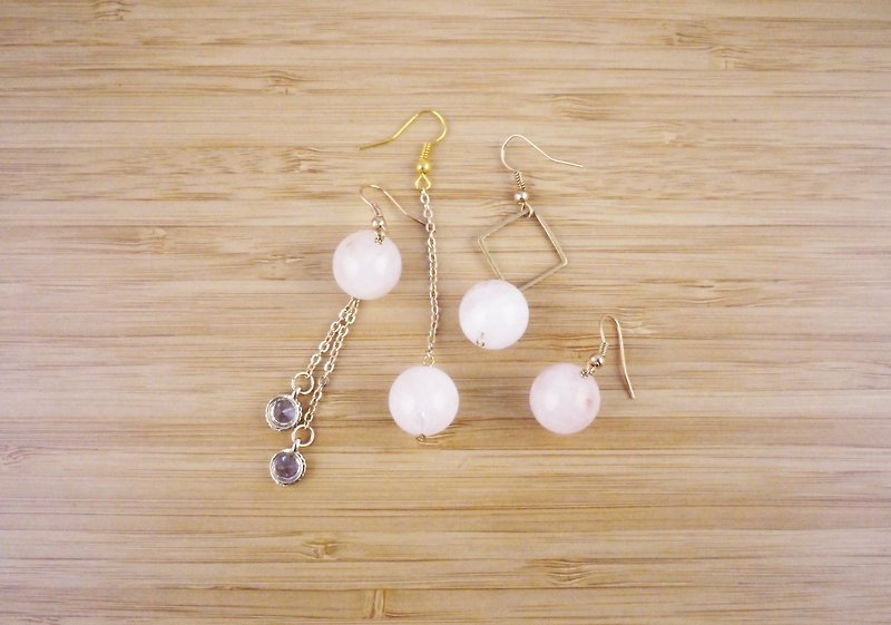 [Pink Crystal] Temperament jade beads mix and match handmade earrings - ต่างหู - คริสตัล สีน้ำเงิน