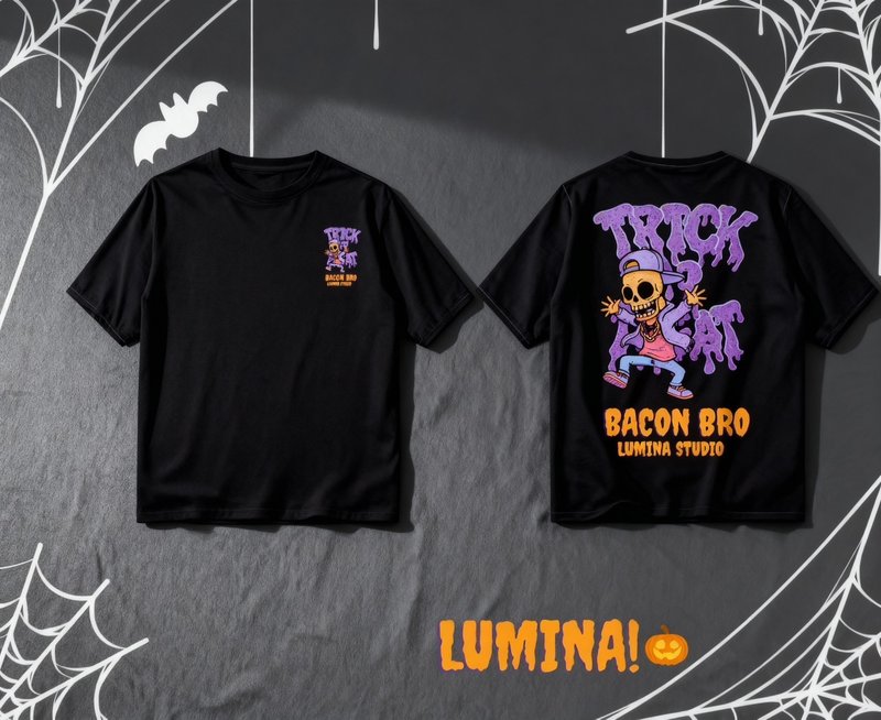 LUMINA 萬聖節限定款 – 培根兄弟骷髏上衣-哥哥款 - 男 T 恤 - 棉．麻 黑色