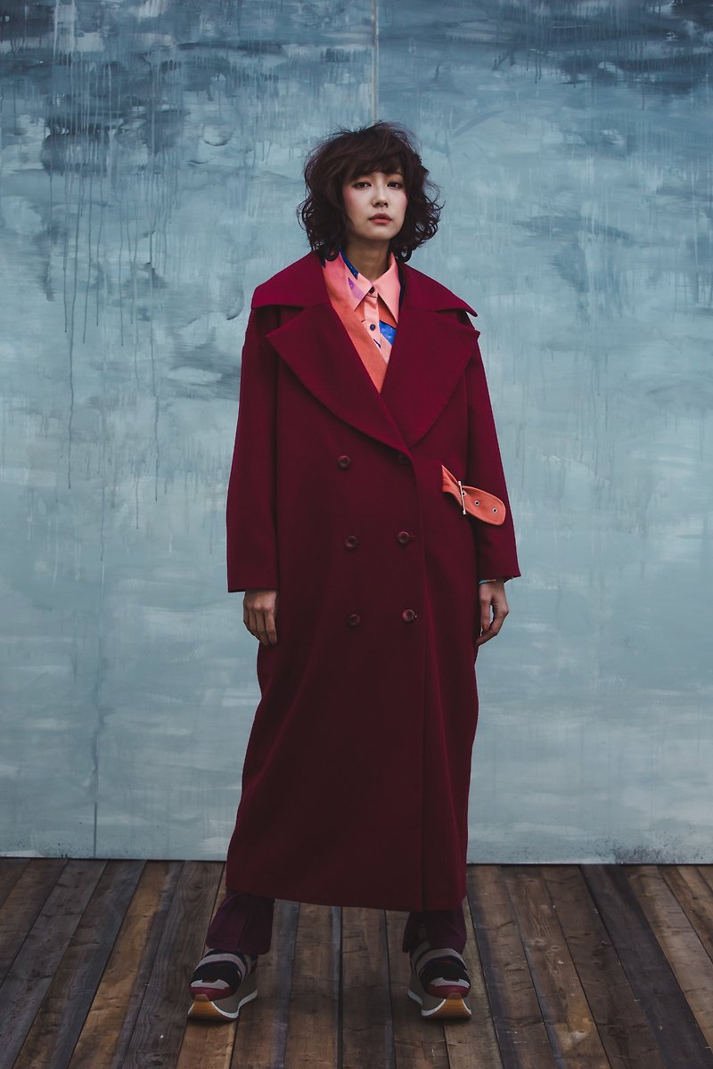Suede stitching color matching long coat - เสื้อแจ็คเก็ต - ขนแกะ 