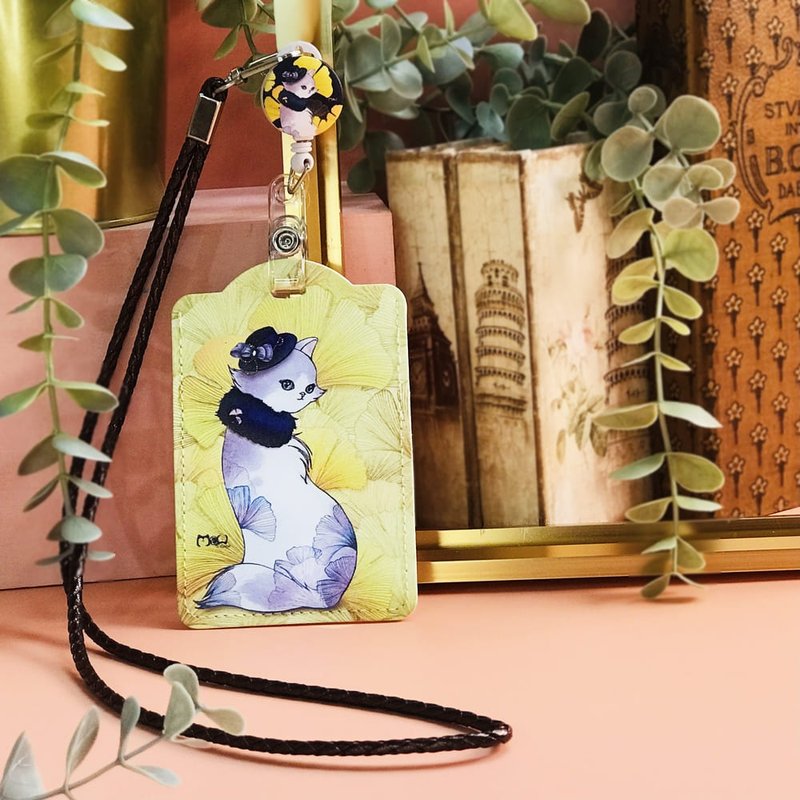 Lanyard Card Holder | Leisure Card Holder | Identification Card Holder | Student Card-Ginkgo Beauty Cat - ID & Badge Holders - Faux Leather Yellow