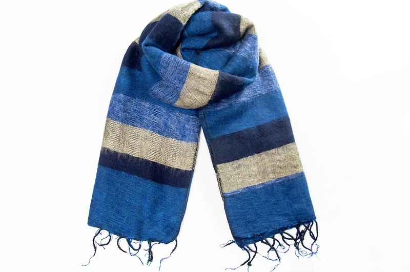 Valentine's Day gift birthday gift limited edition a pure wool shawl / boho knitted scarves / hand-woven scarves / knitted shawls / blankets / pure wool scarves / pure wool shawls - simple fashion blue deep sea gradually - ผ้าพันคอ - ขนแกะ สีน้ำเงิน