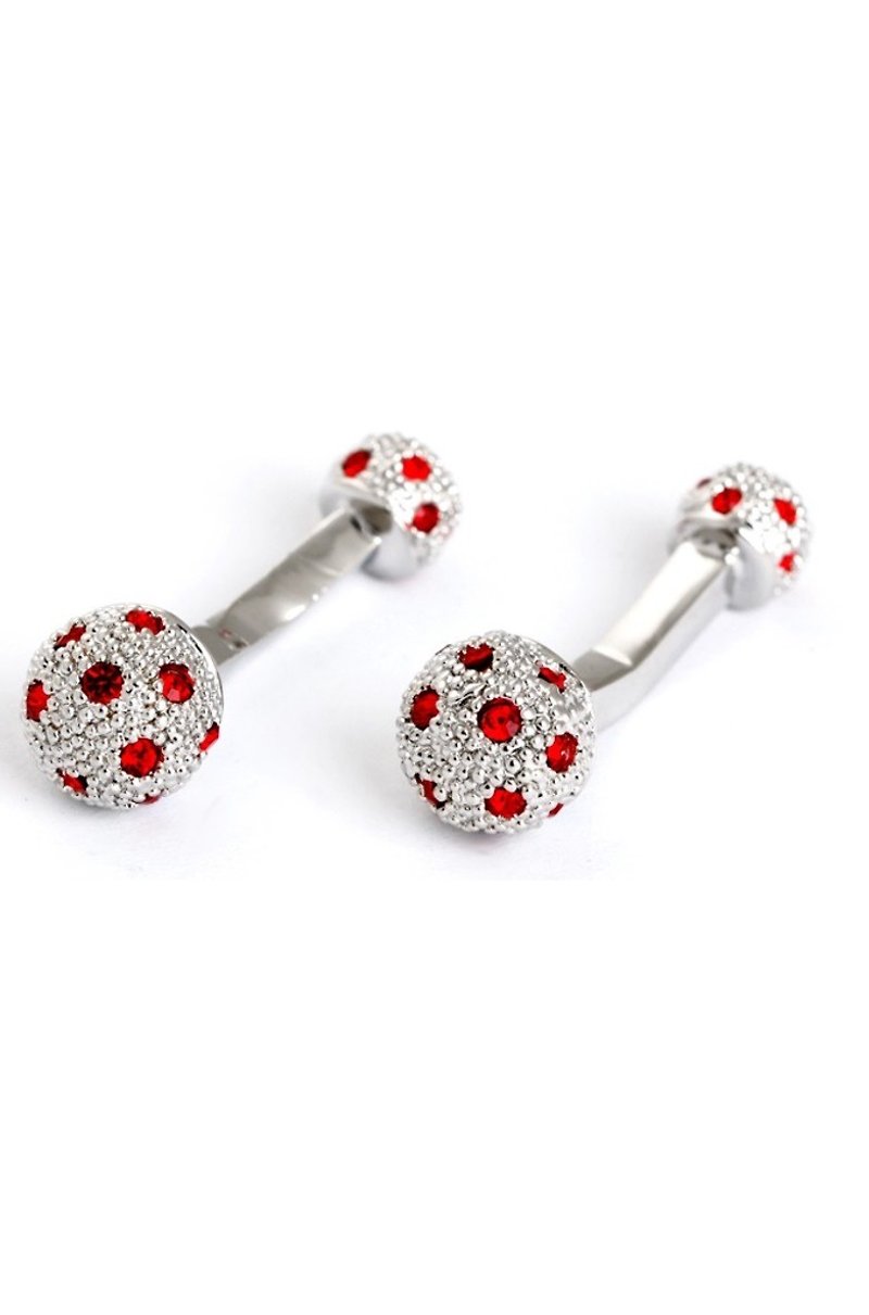 Kings Collection Glistening Ball Shape Red Rhinestone Cufflinks KC10016 Silver - Cuff Links - Other Metals Silver