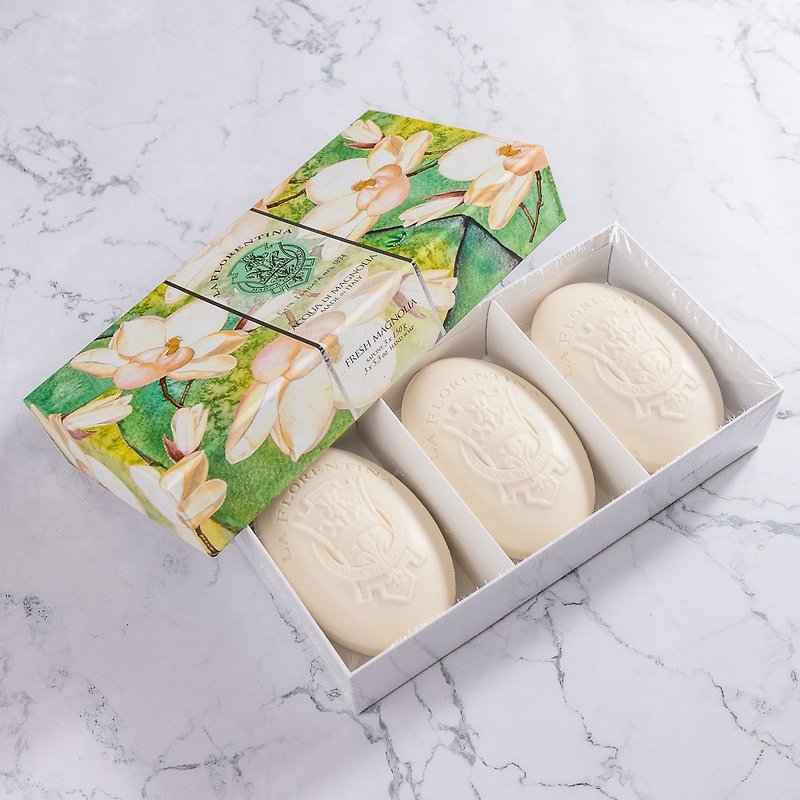 【Dianhua Coupon】Italian Handmade Scented Soap 150g 3-in-Gift Box Set-Fresh Magnolia - Soap - Other Materials Green