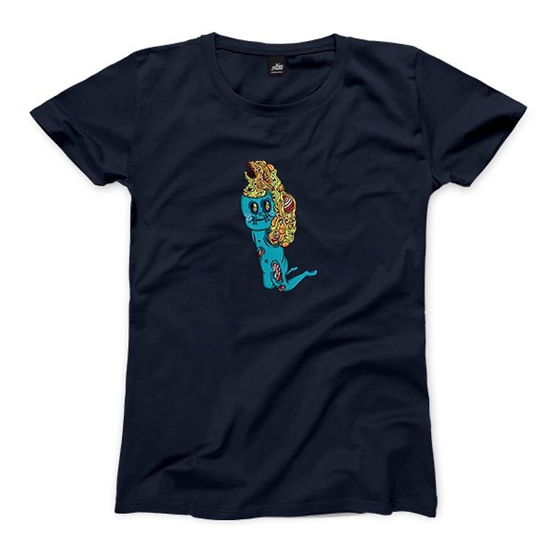 ひざまずく男 - ダークブルー - 女性のTシャツ - Tシャツ - コットン・麻 ブルー