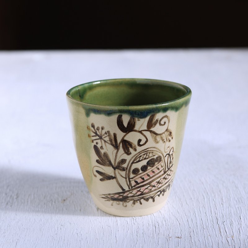 織部湯呑み・袖垣に蔓草模様 - 茶壺/茶杯/茶具 - 陶 綠色