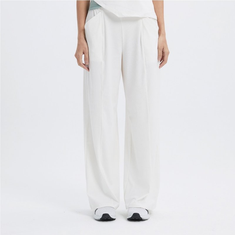 ULTRACOOL-3D spliced ​​ribbed wide pants-White sand - กางเกงขายาว - ไนลอน ขาว