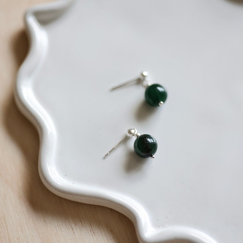 Stone silver earrings can be changed into Clip-On - Earrings & Clip-ons - Semi-Precious Stones Green