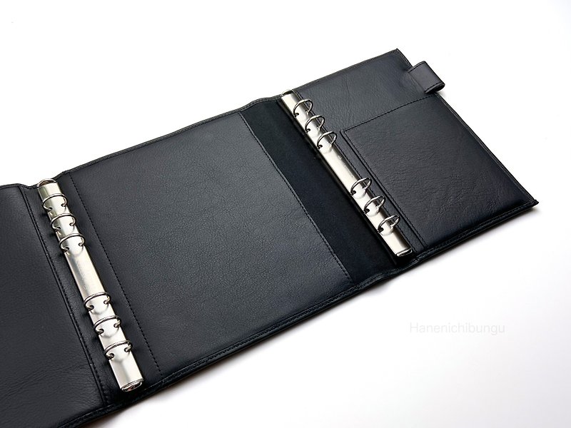 RAINIER Tri-fold Universal Handbook/HBWA5+BIBLE Size | 6-hole loose-leaf account - Notebooks & Journals - Genuine Leather Black