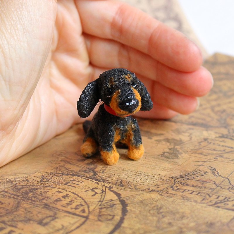 Cute Dachshund Puppy. Realistic stuffed mini toy - Stuffed Dolls & Figurines - Other Materials Black